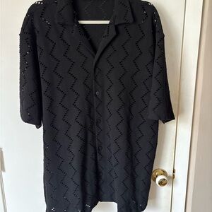 Zara Black Button-Up Crochet Cardigan